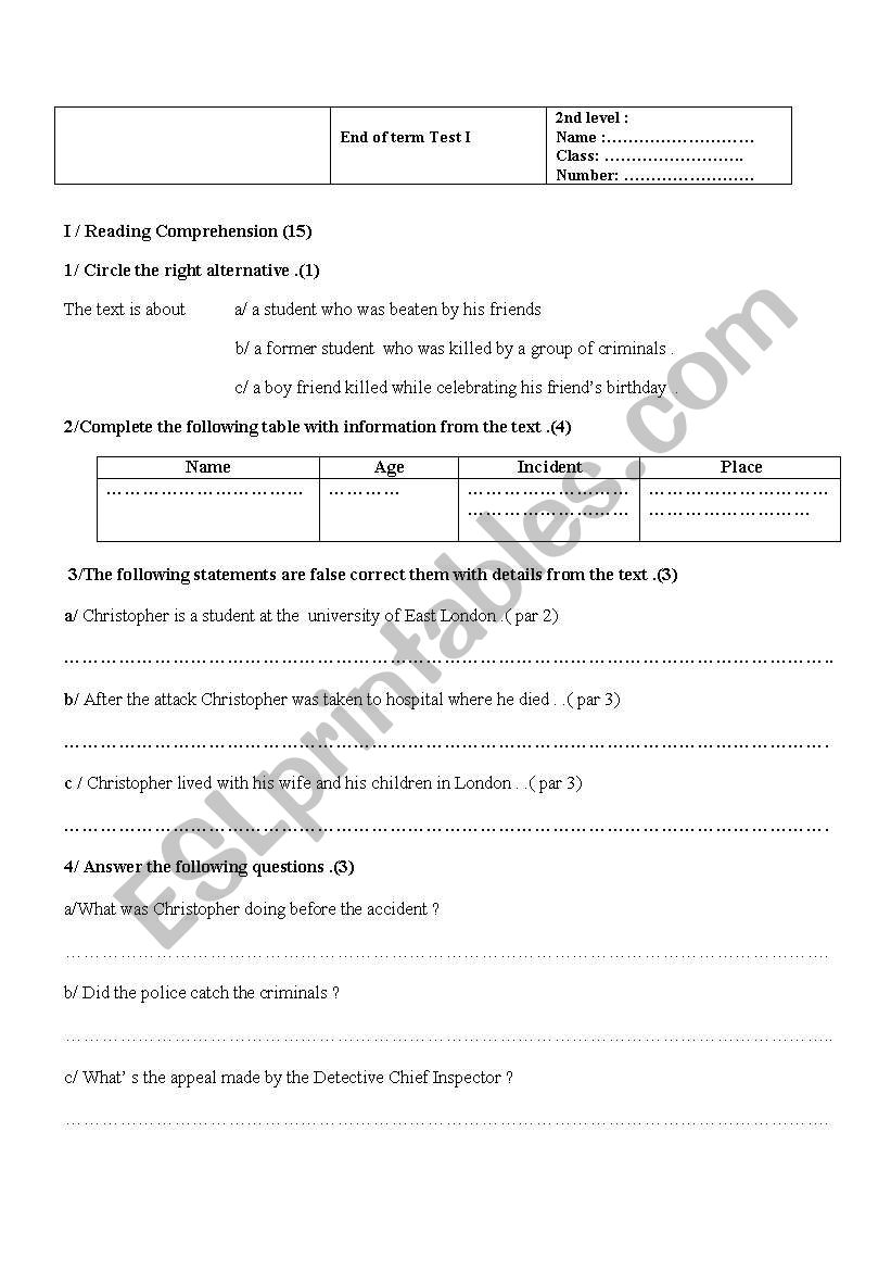 end of term test n1 for 2nd level