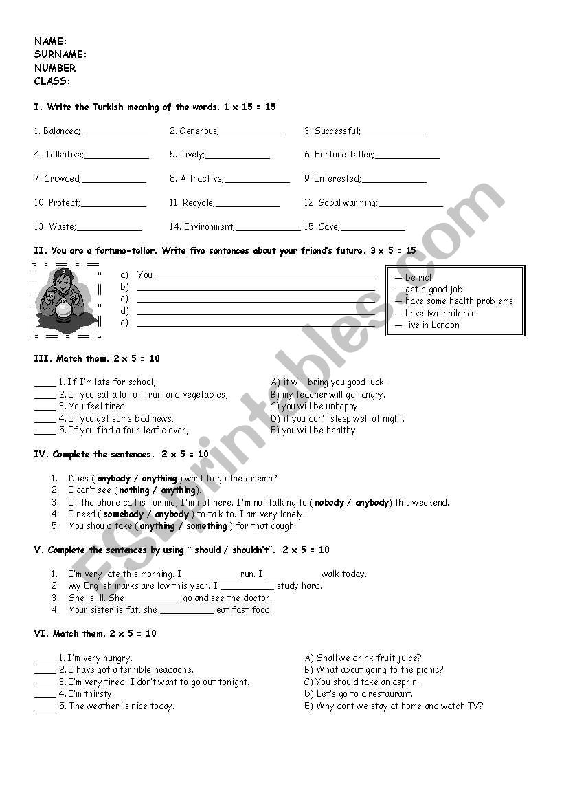 7th grade exam worksheet