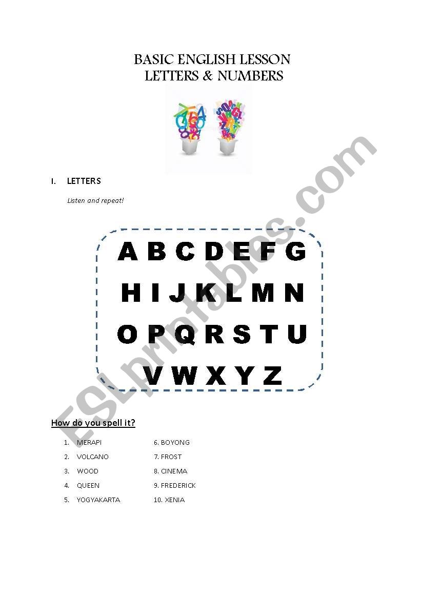 Numbers and Letters worksheet