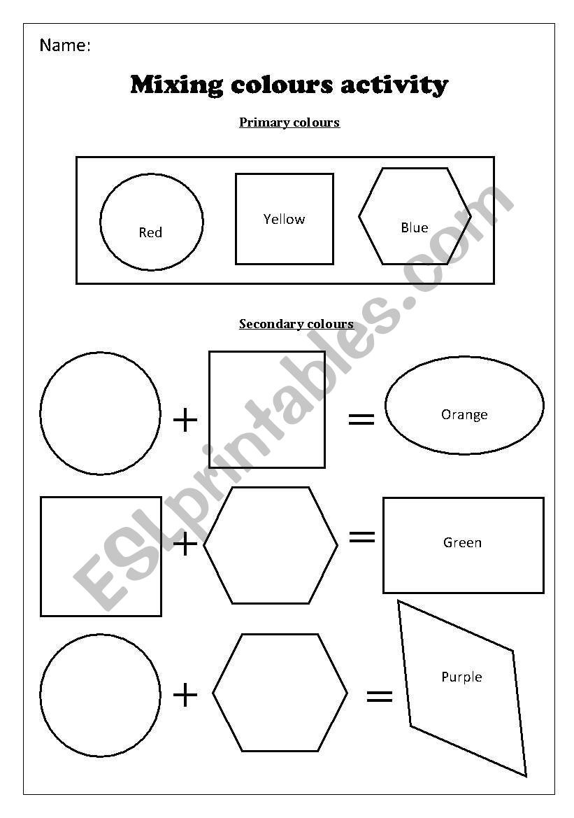 Mixing colours activity worksheet