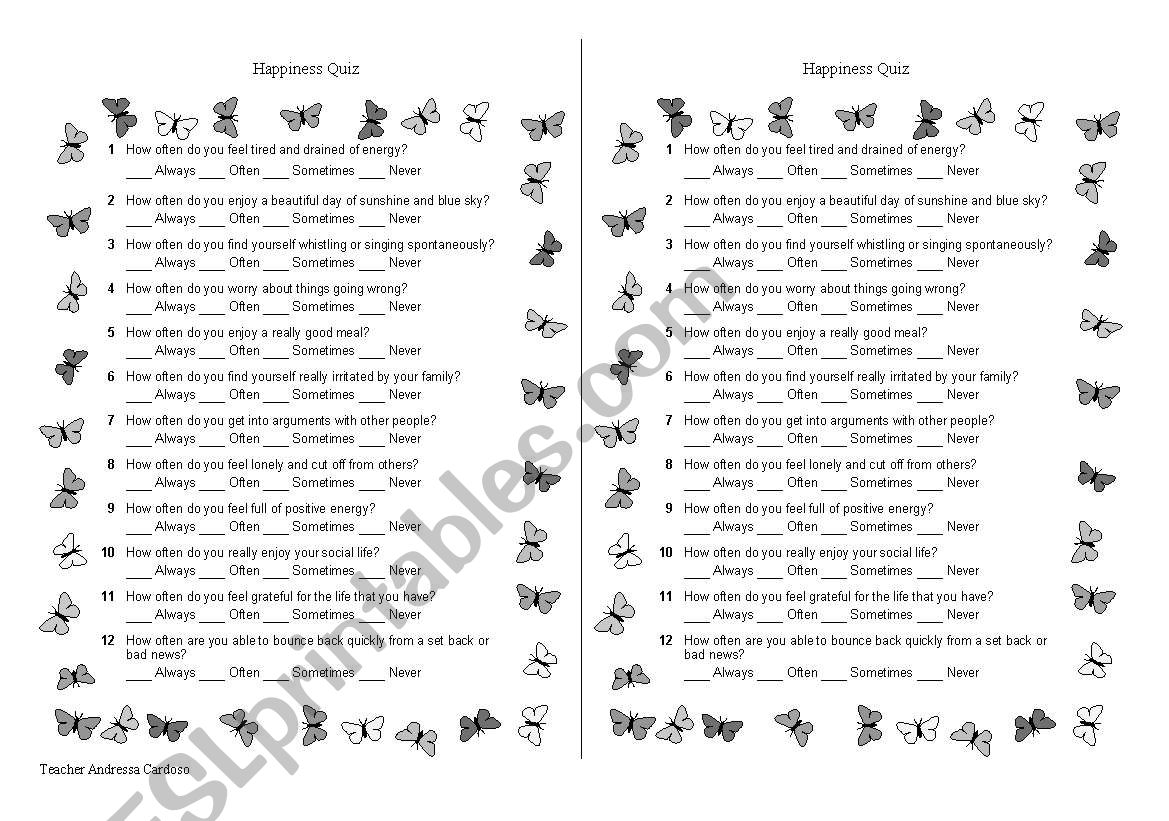 Happiness Quiz worksheet