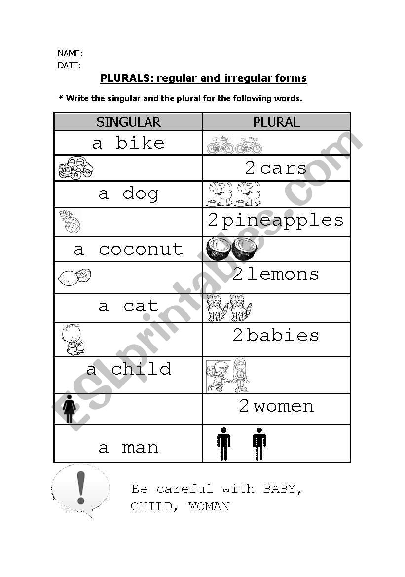 PLURALS (regular and irregular forms)