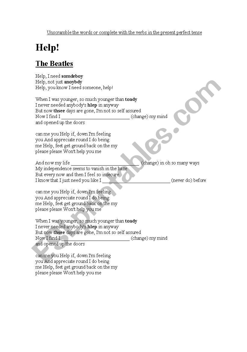 Beatles - Help worksheet