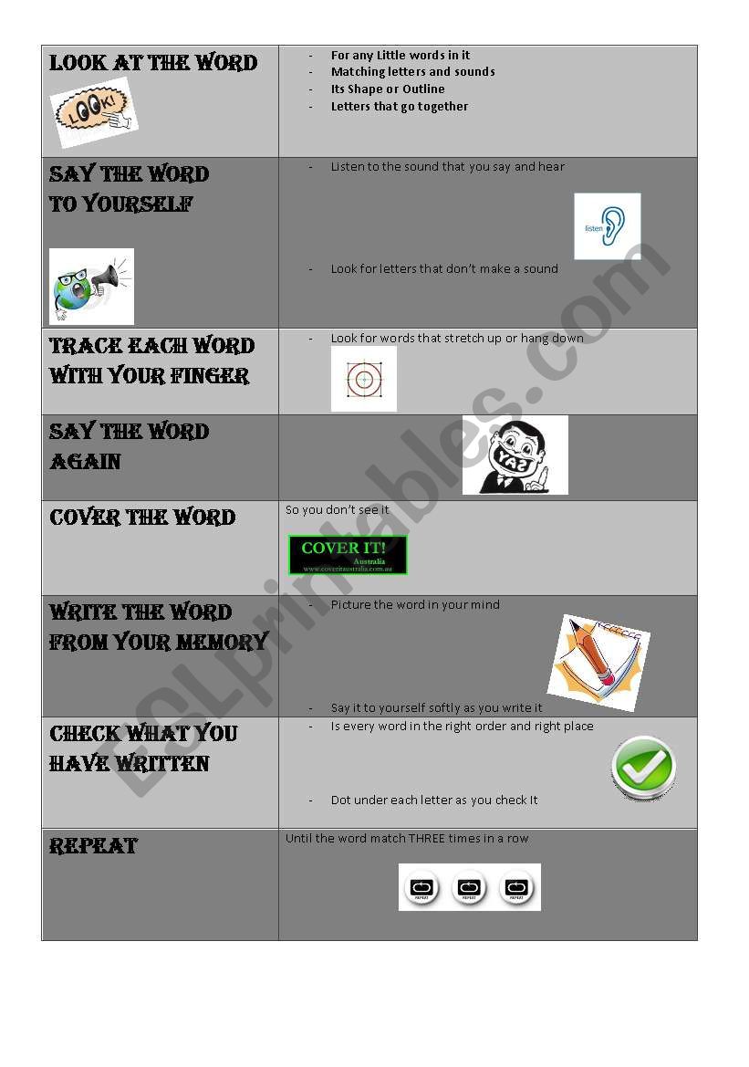 COPS wall chart worksheet