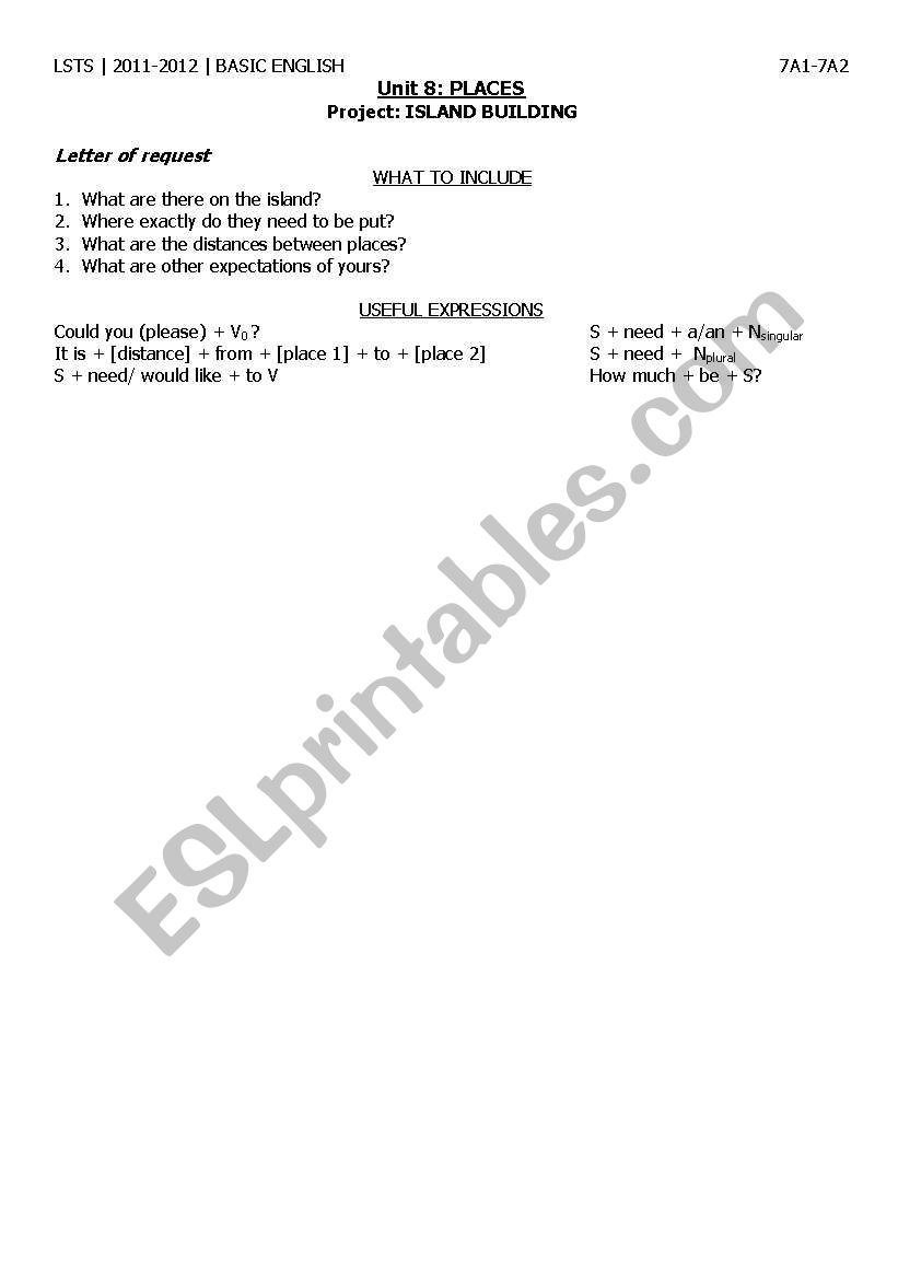 Project: Building an island worksheet