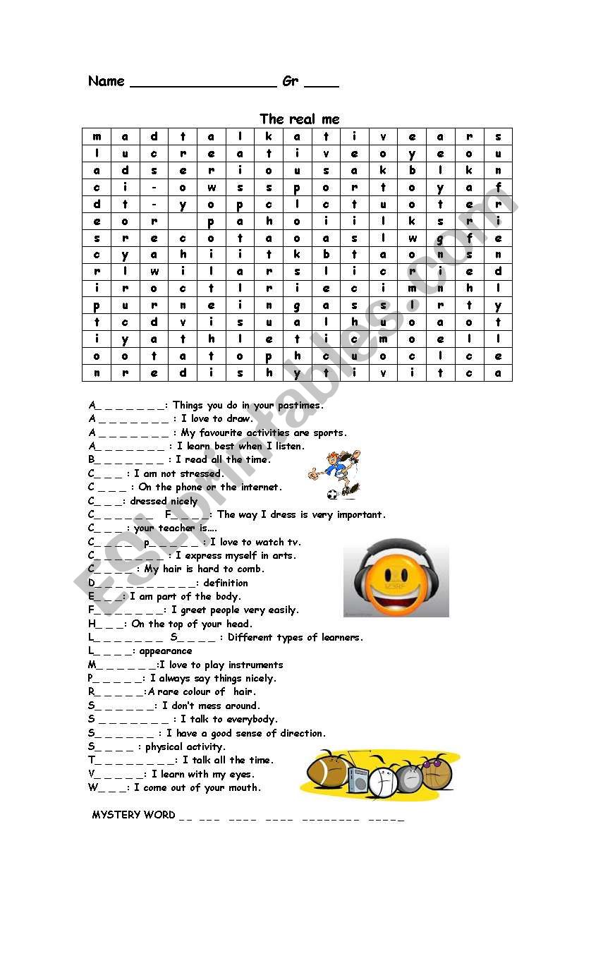 The real me worksheet