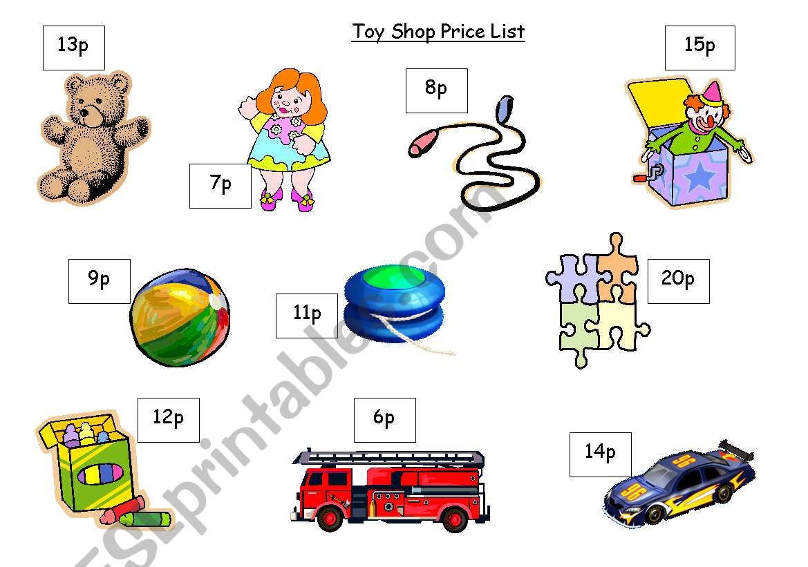 toy shop worksheet