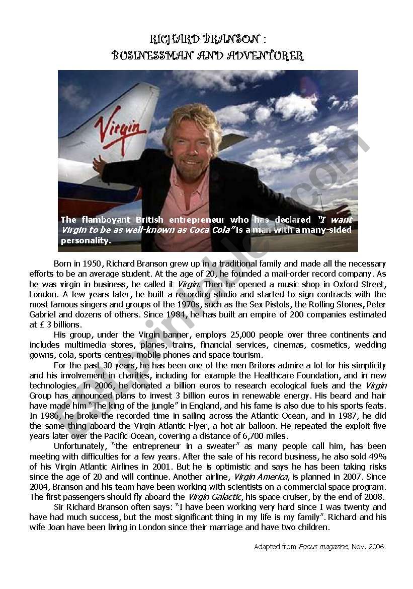 Richard Branson, businessman and adventurer