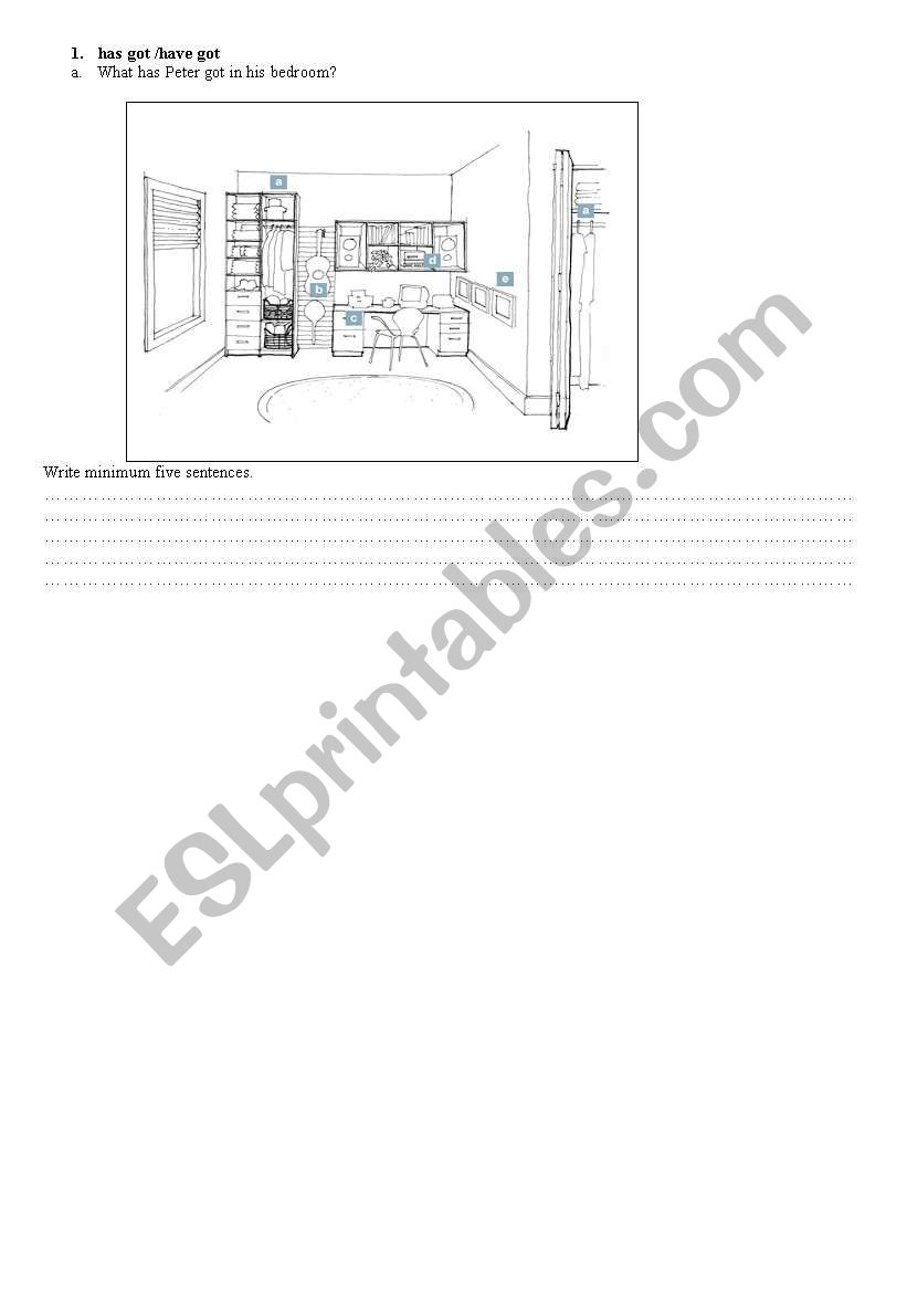 Bedroom worksheet