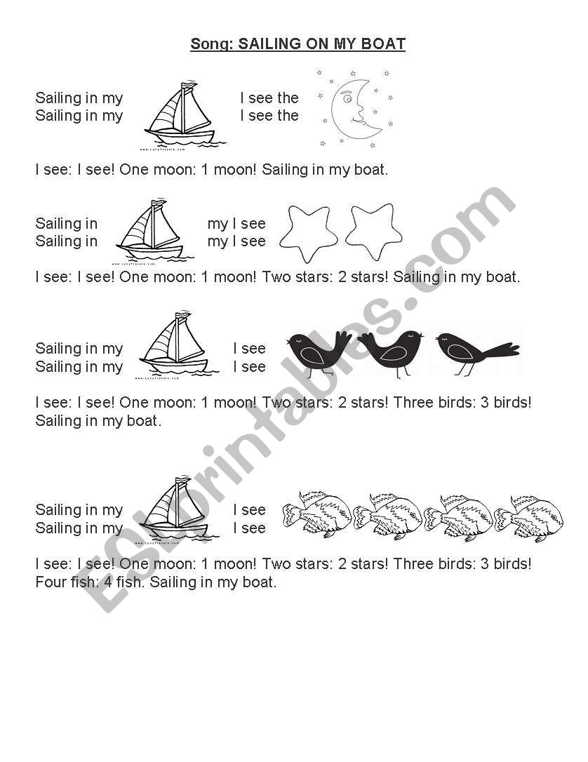 Sailing on my boat - Song worksheet