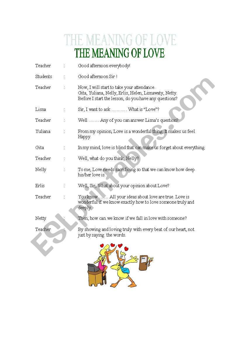 The meaning of love worksheet