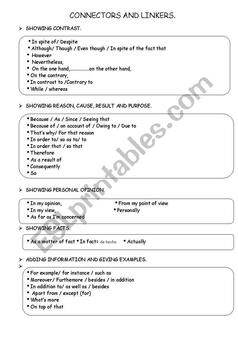 Connetors worksheet