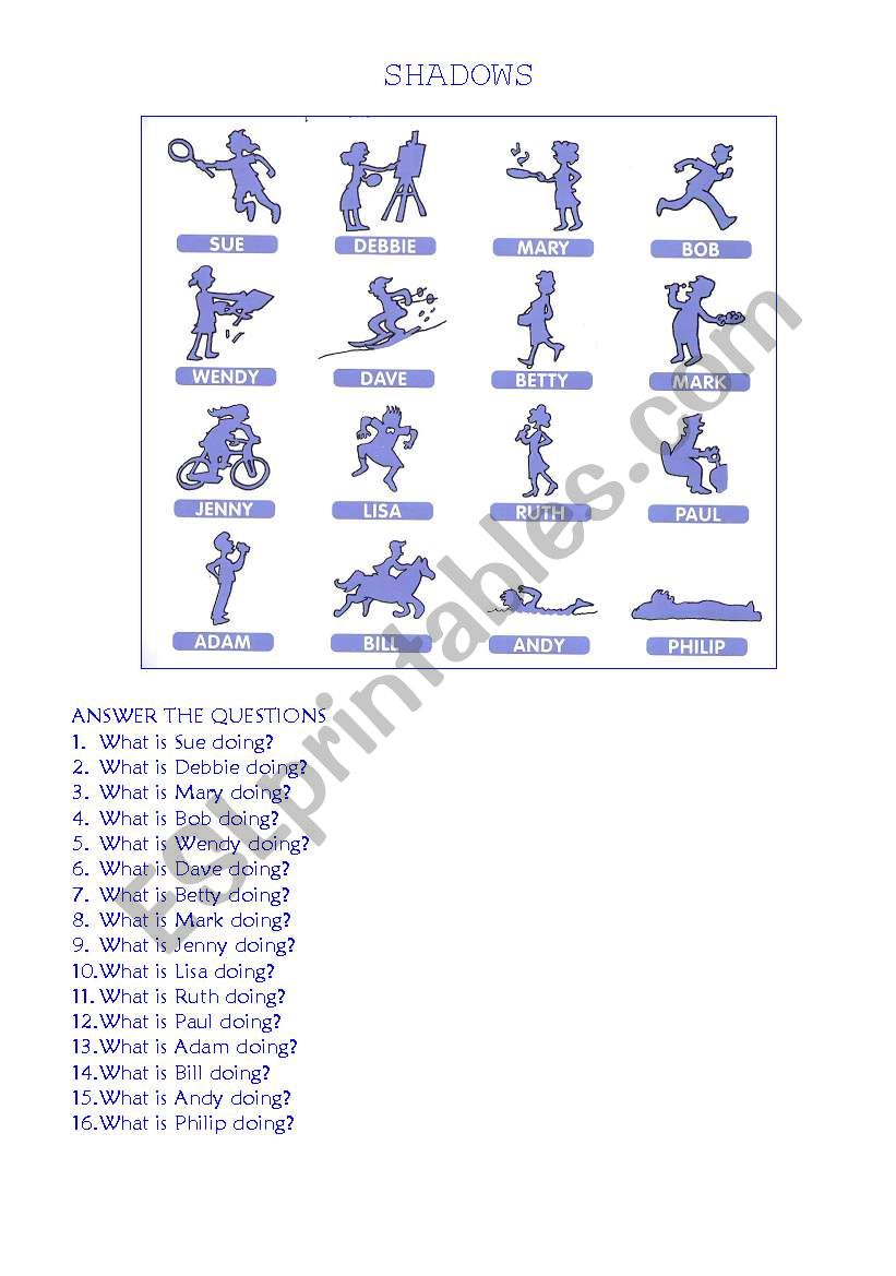 ACTION SHADOWS worksheet