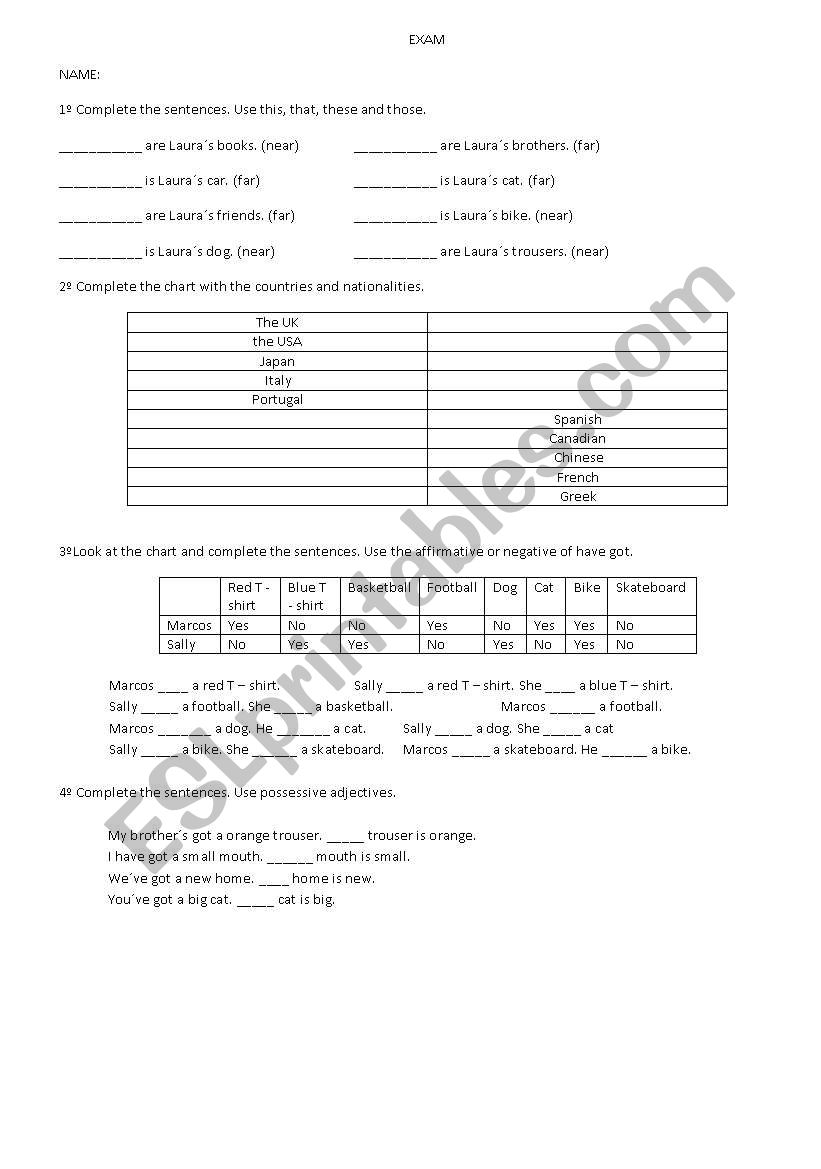 Exam worksheet