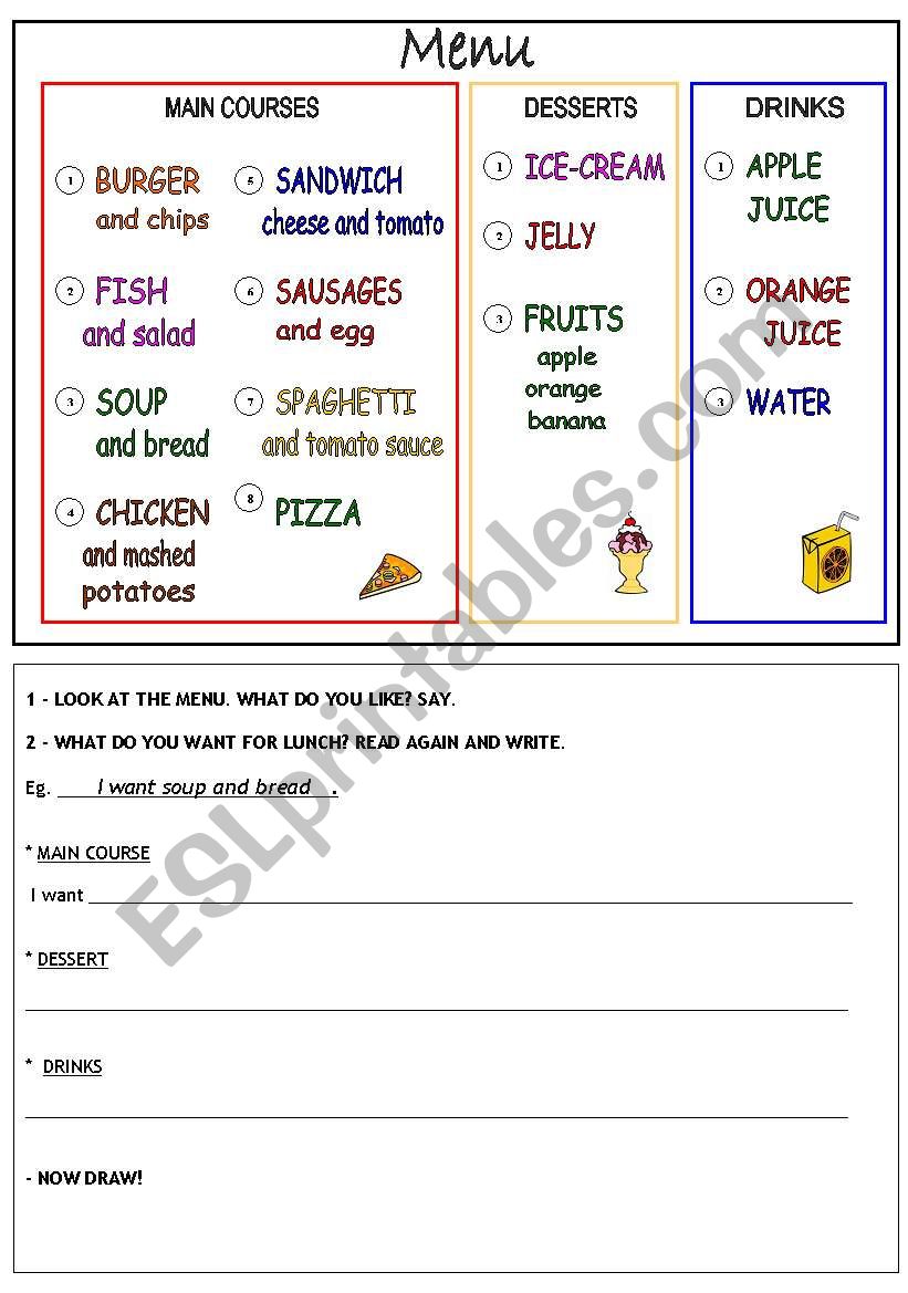 FOOD - MENU worksheet