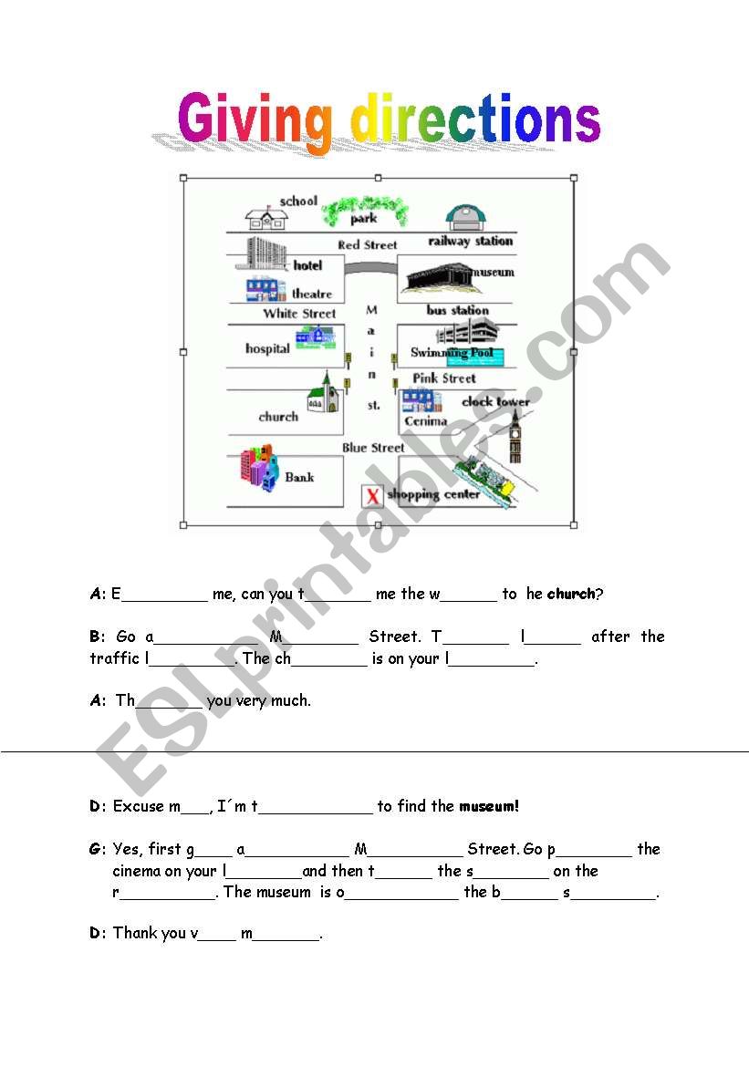 giving directions worksheet