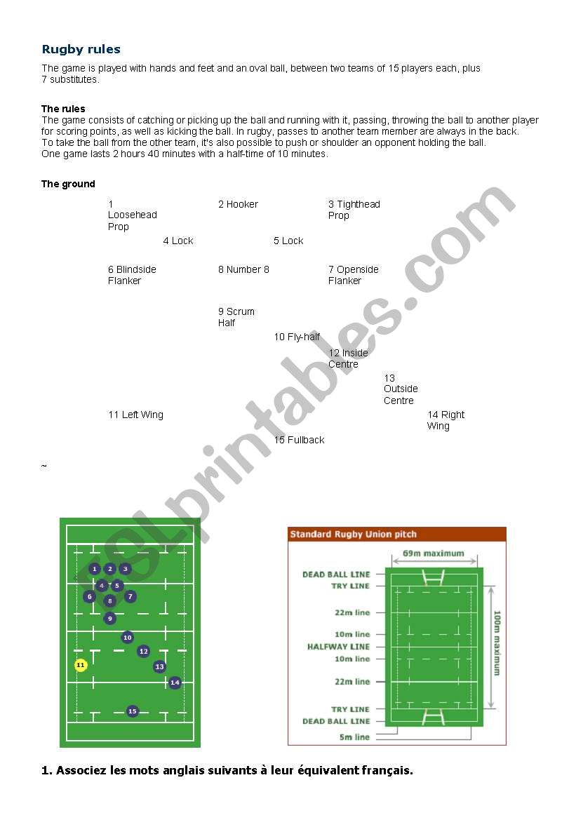 Rugby rules worksheet