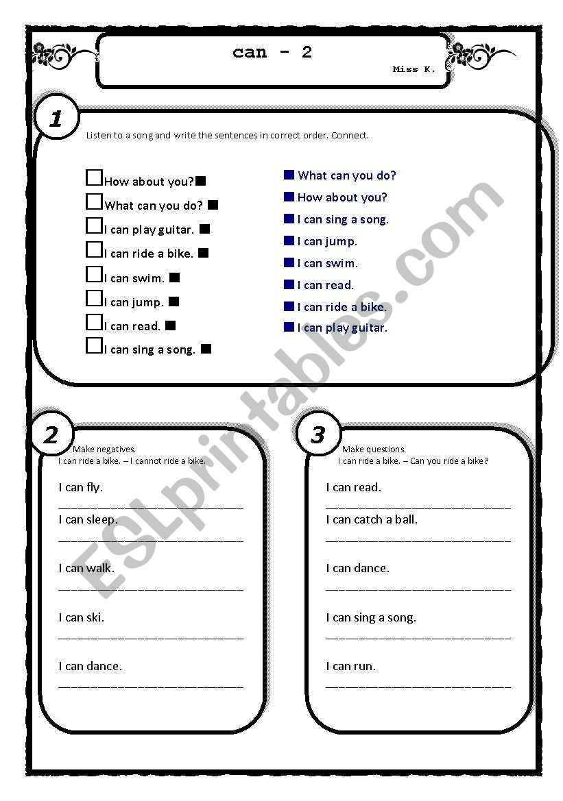 Can-sentences, negatives, questions& answers, listening practice