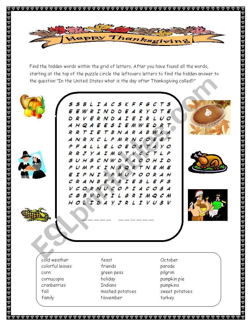 Thanksgiving worksheet