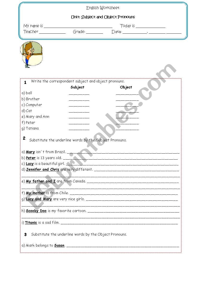 SUBJECT AND OBJECT PRONOUNS worksheet