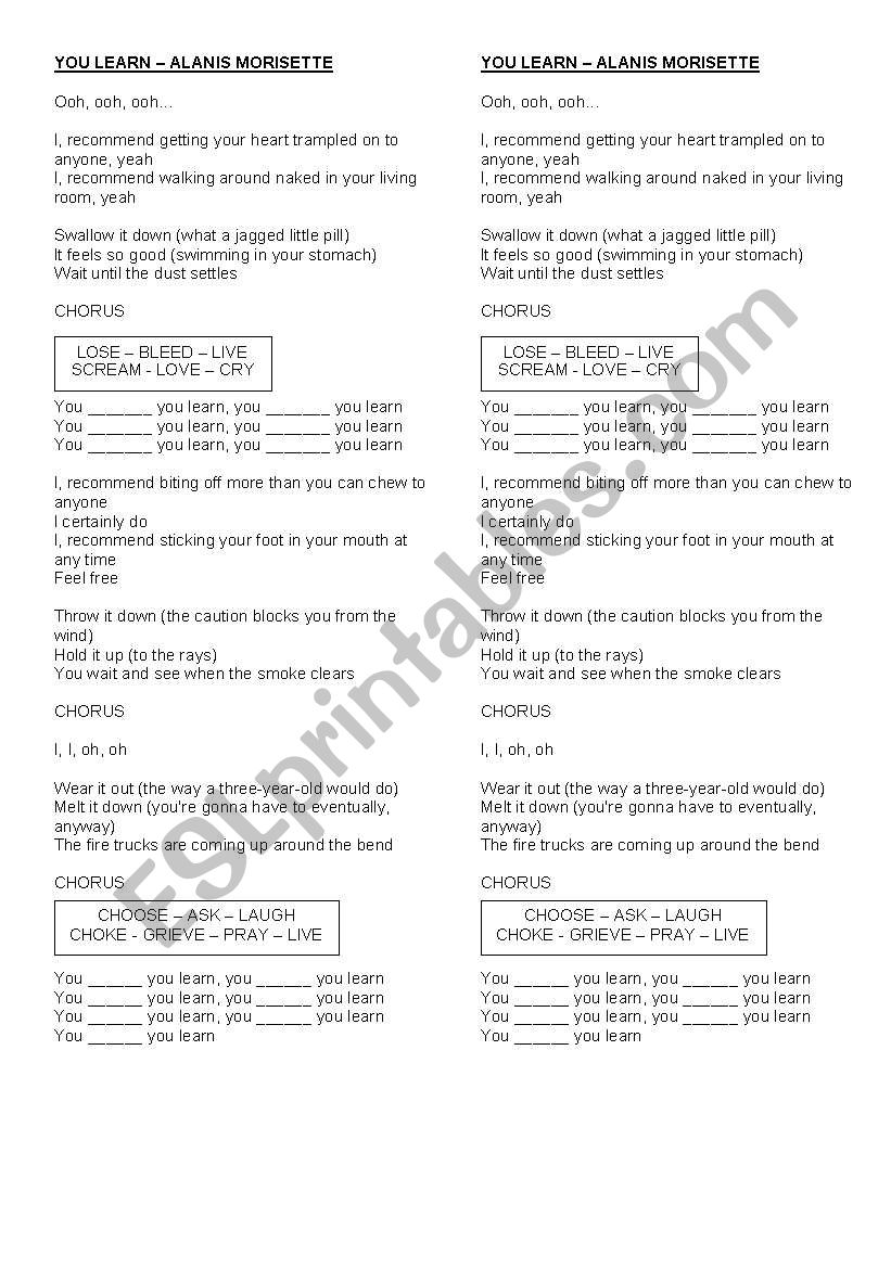 You Learn - Alanis Morisette worksheet