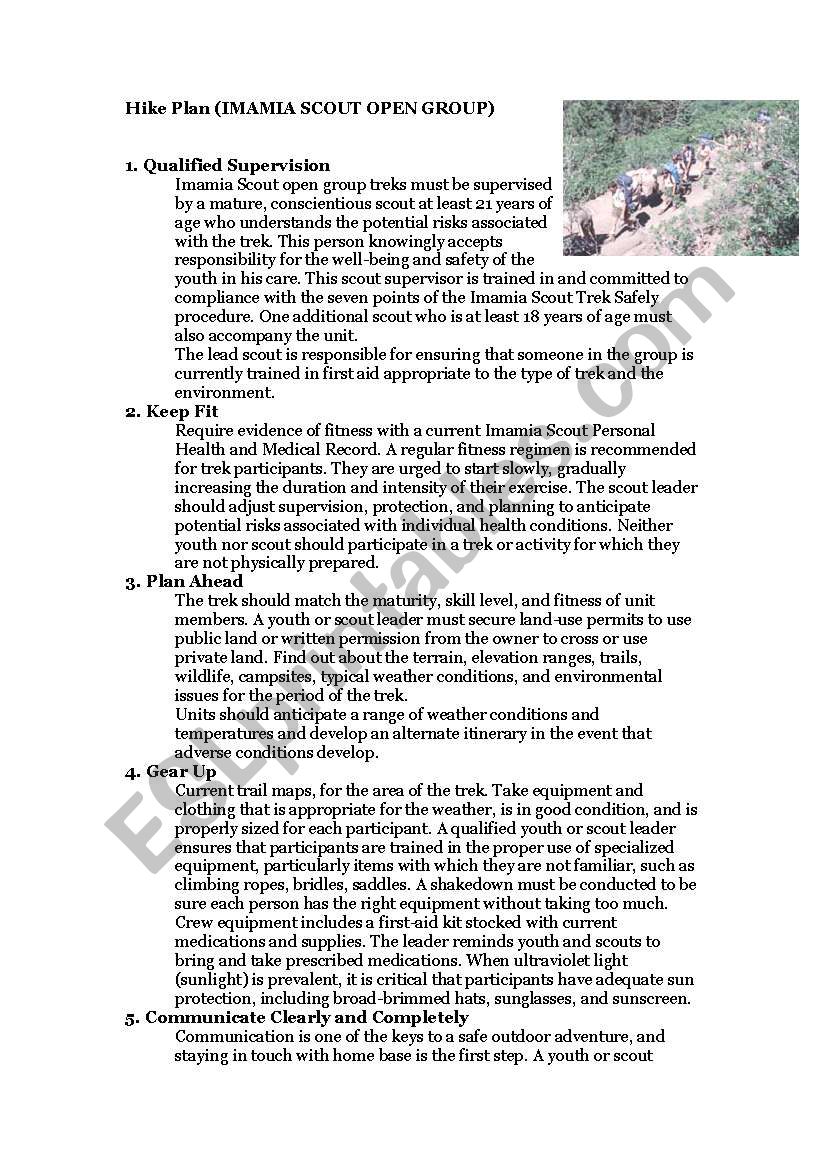 safe hiking worksheet