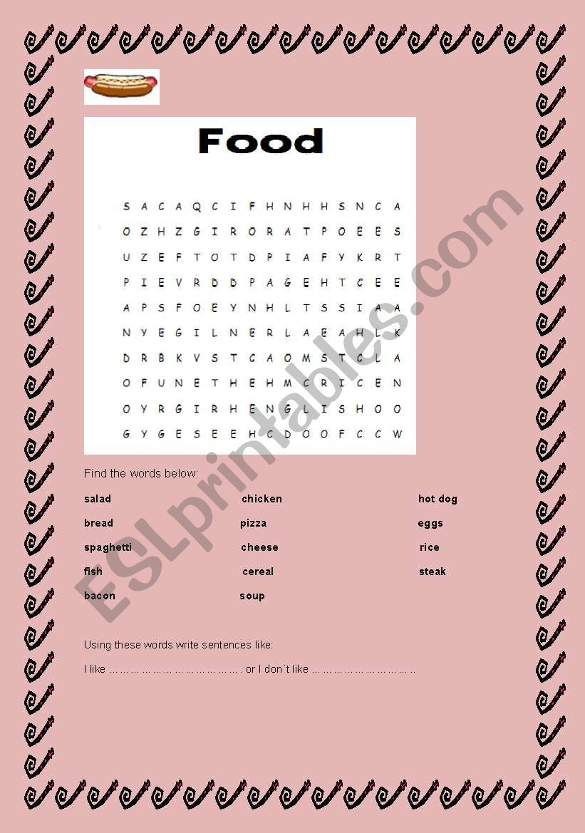 Food Vocabulary Word Search worksheet
