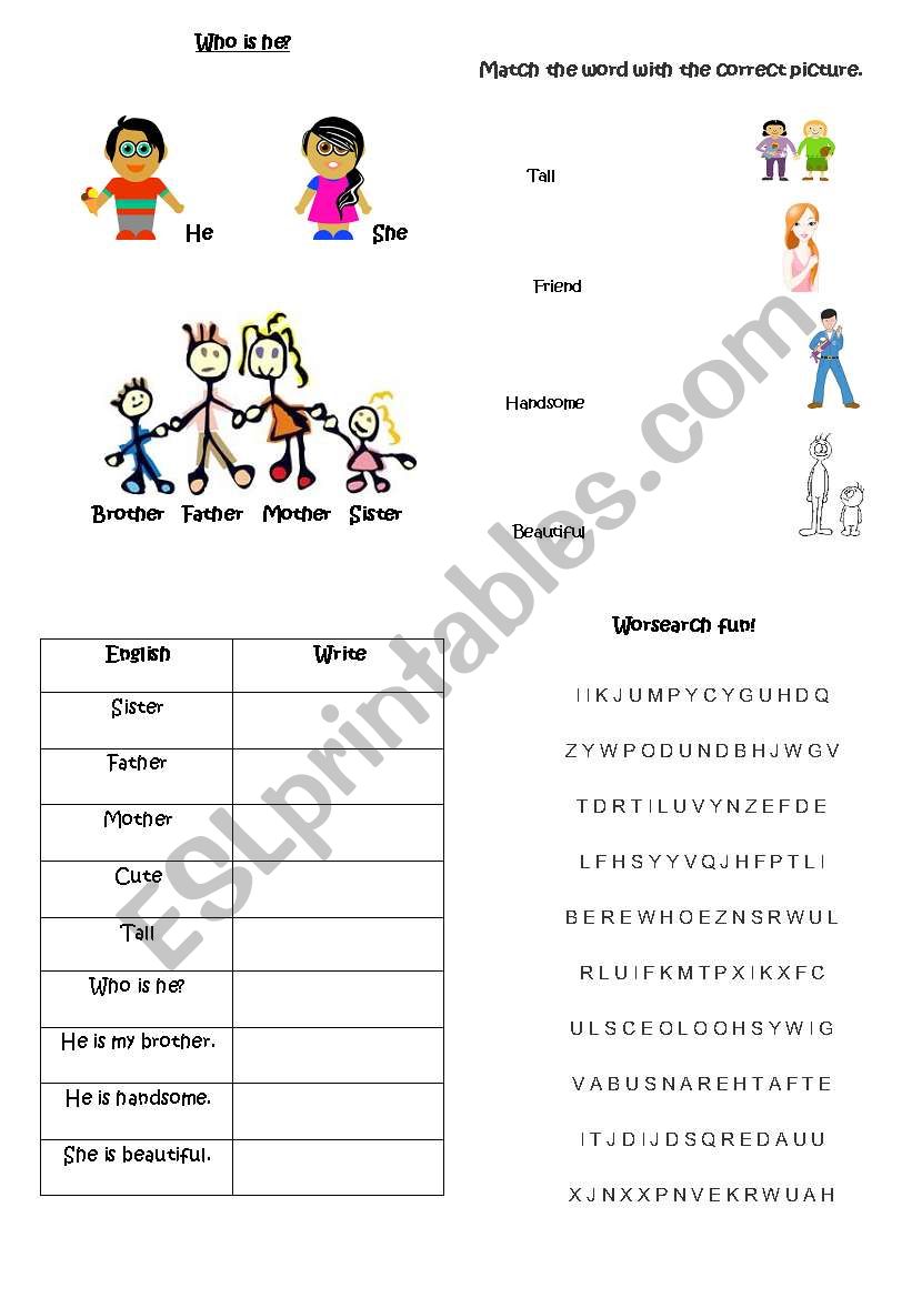 Who is he? Vocabulary worksheet