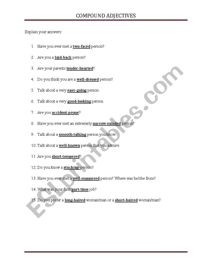 Compound Adjectives worksheet