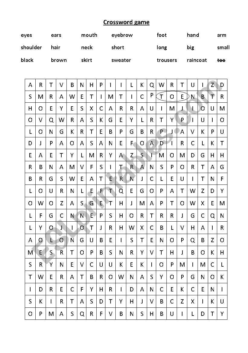 crossword worksheet