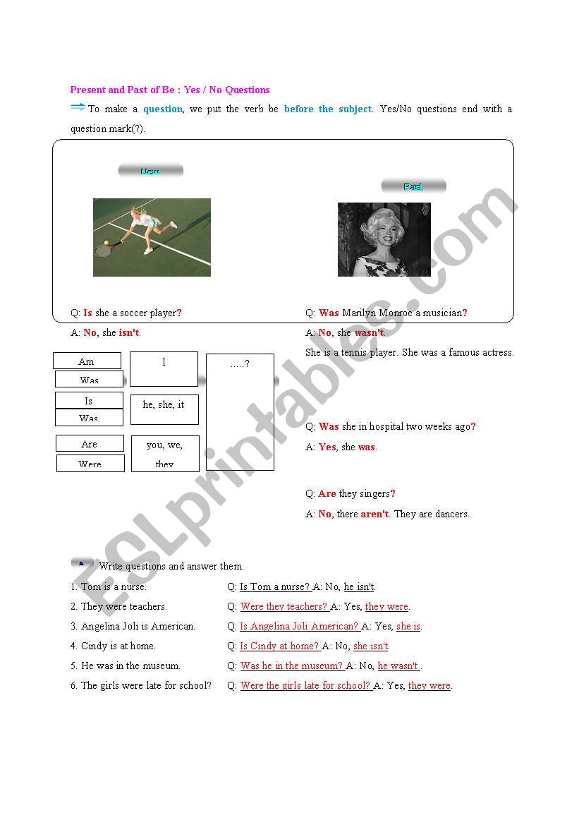 present and past of Be  worksheet