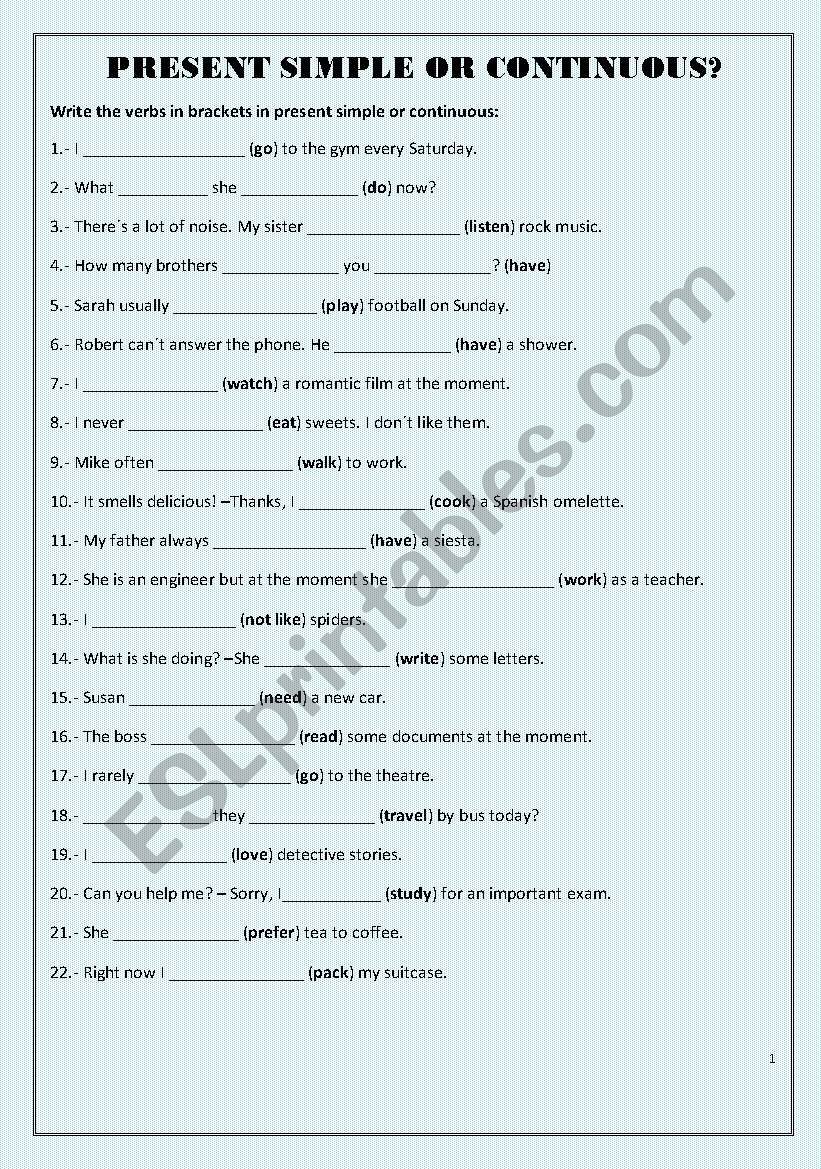 PRESENT SIMPLE OR CONTINUOUS? worksheet