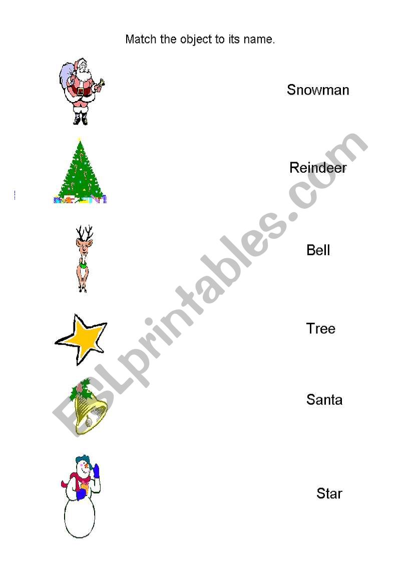 xmas words matching worksheet