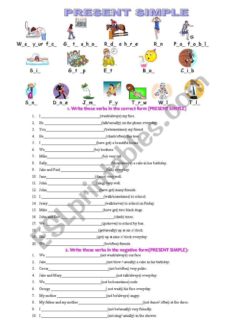 PRESENT SIMPLE-GAPS(TO BE,HAVE GOT AND OTHER VERBS) AFFIRMATIVE NEGATIVE AND INTERROGATIVE + FREQUENCY ADVERBS