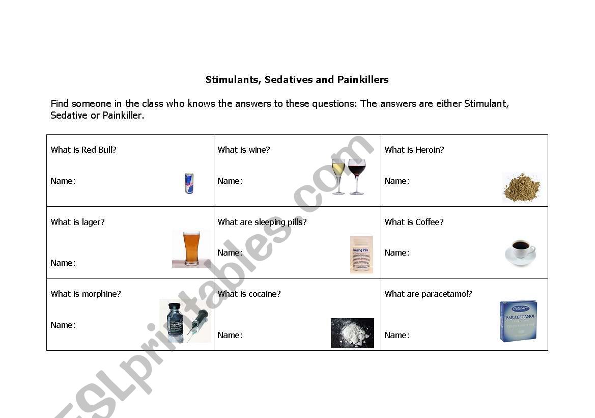 Stimulants, Sedatives and painkillers