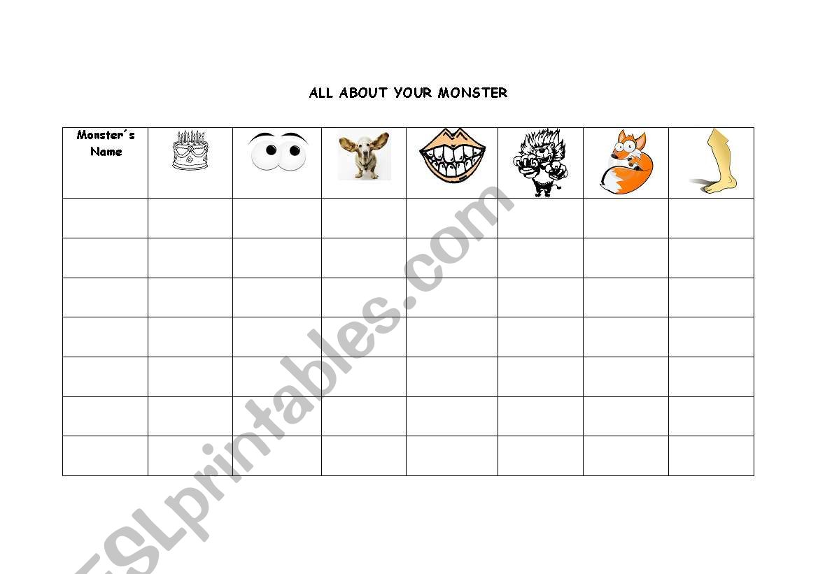 MY MONSTER worksheet