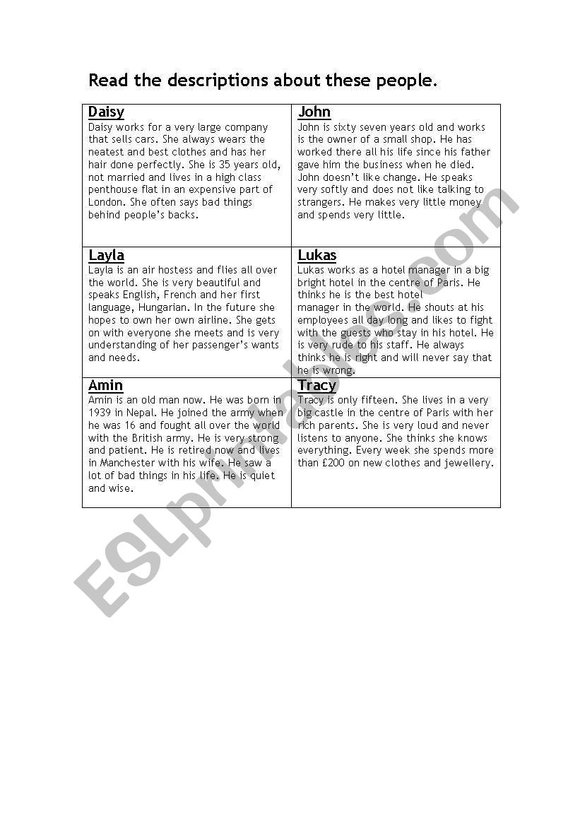 describing people worksheet
