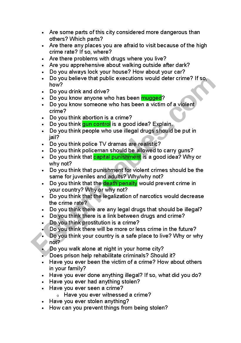 crime worksheet