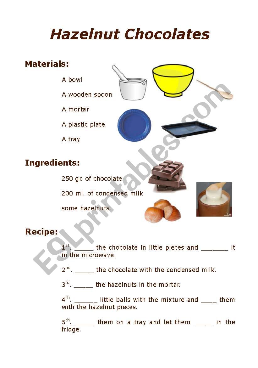 Hazelnut Chocolates recipe worksheet