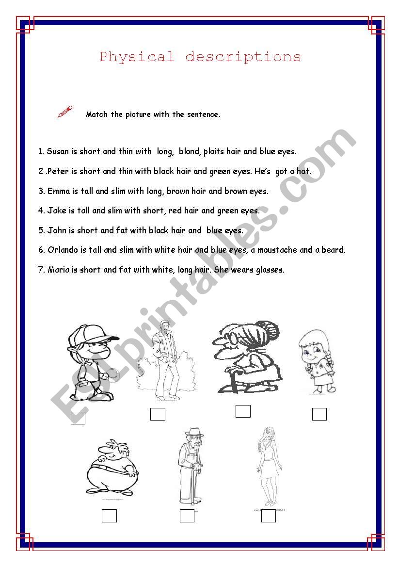 Physical descriptions worksheet
