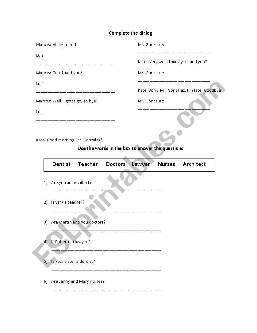 Exercises worksheet