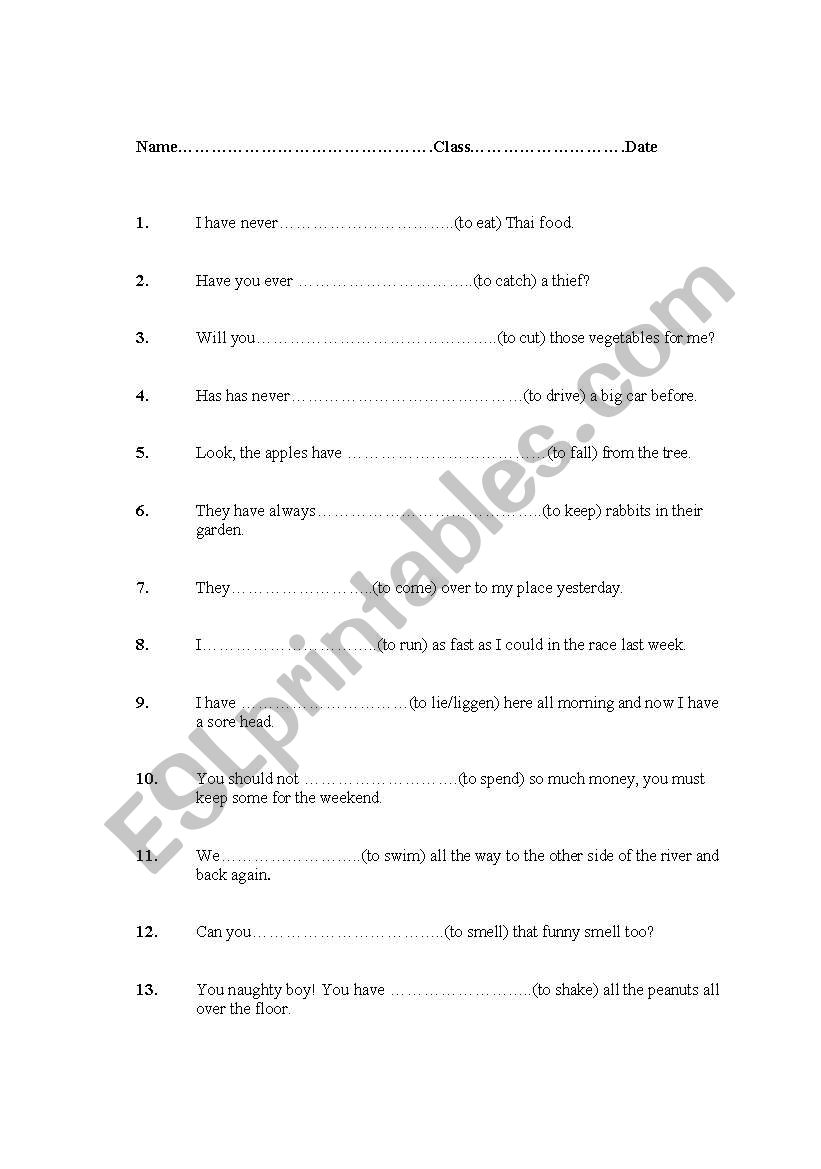 irregular verbs worksheet