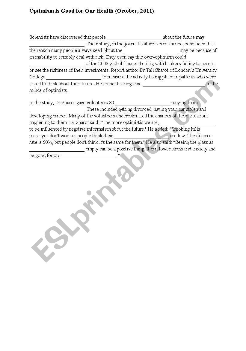 Optimism worksheet