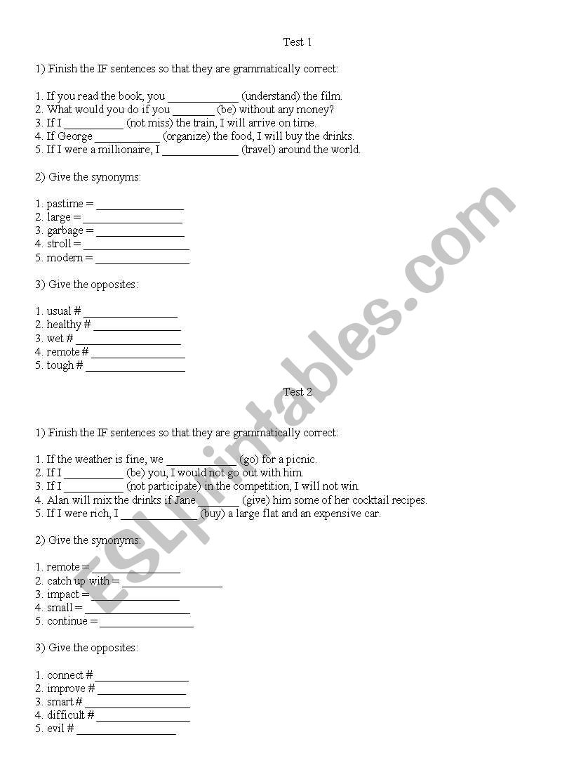 Tests worksheet