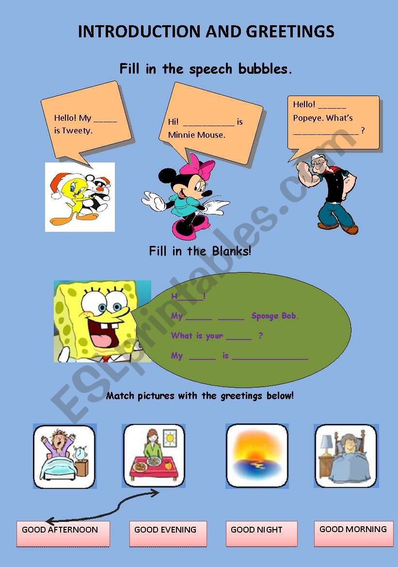 Greetings and Intrudction worksheet