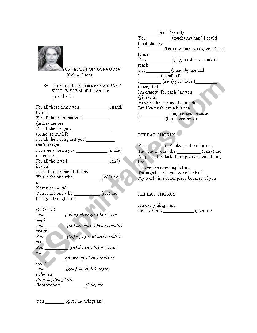 Simple Past with Celine Dion worksheet