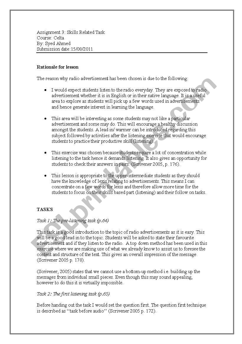 Assignment 3 celta  worksheet