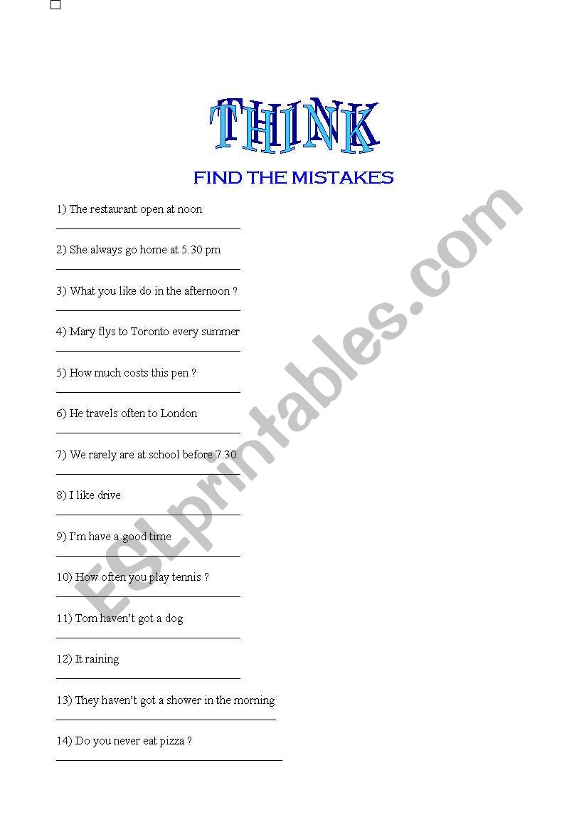 FIND THE MISTAKES worksheet