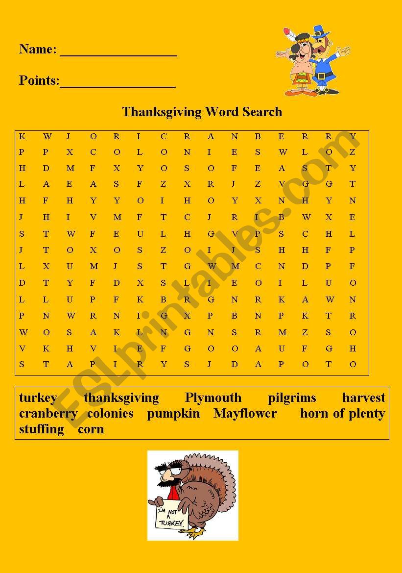 Thanksgiving crossword puzzle worksheet