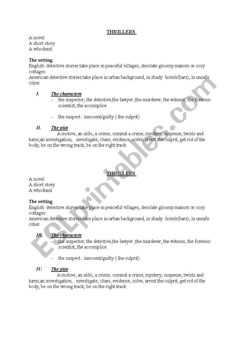 Detective story worksheet